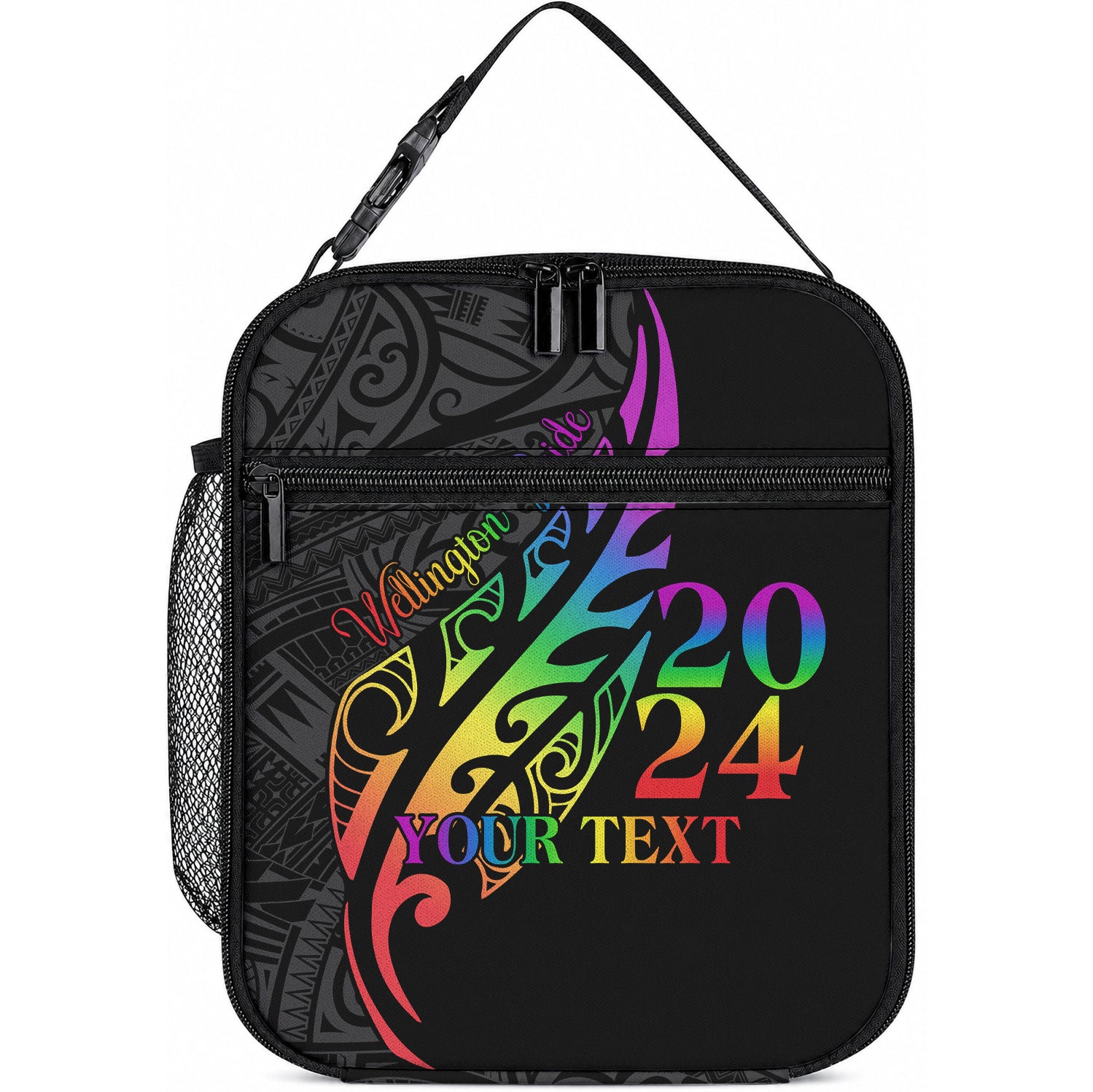 Personalised New Zealand Wellington Pride Lunch Bag Maori Fern with Pride Flag 2024 LT9 10.2 × 8.3 × 4.3 inch Black - Polynesian Pride