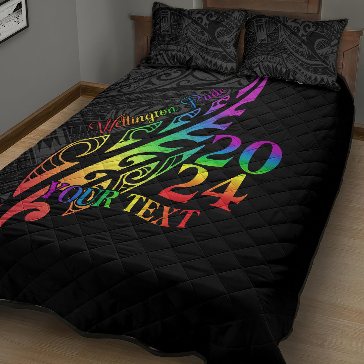 Personalised New Zealand Wellington Pride Quilt Bed Set Maori Fern with Pride Flag 2024