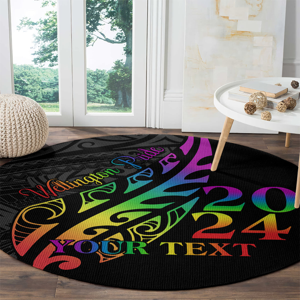Personalised New Zealand Wellington Pride Round Carpet Maori Fern with Pride Flag 2024