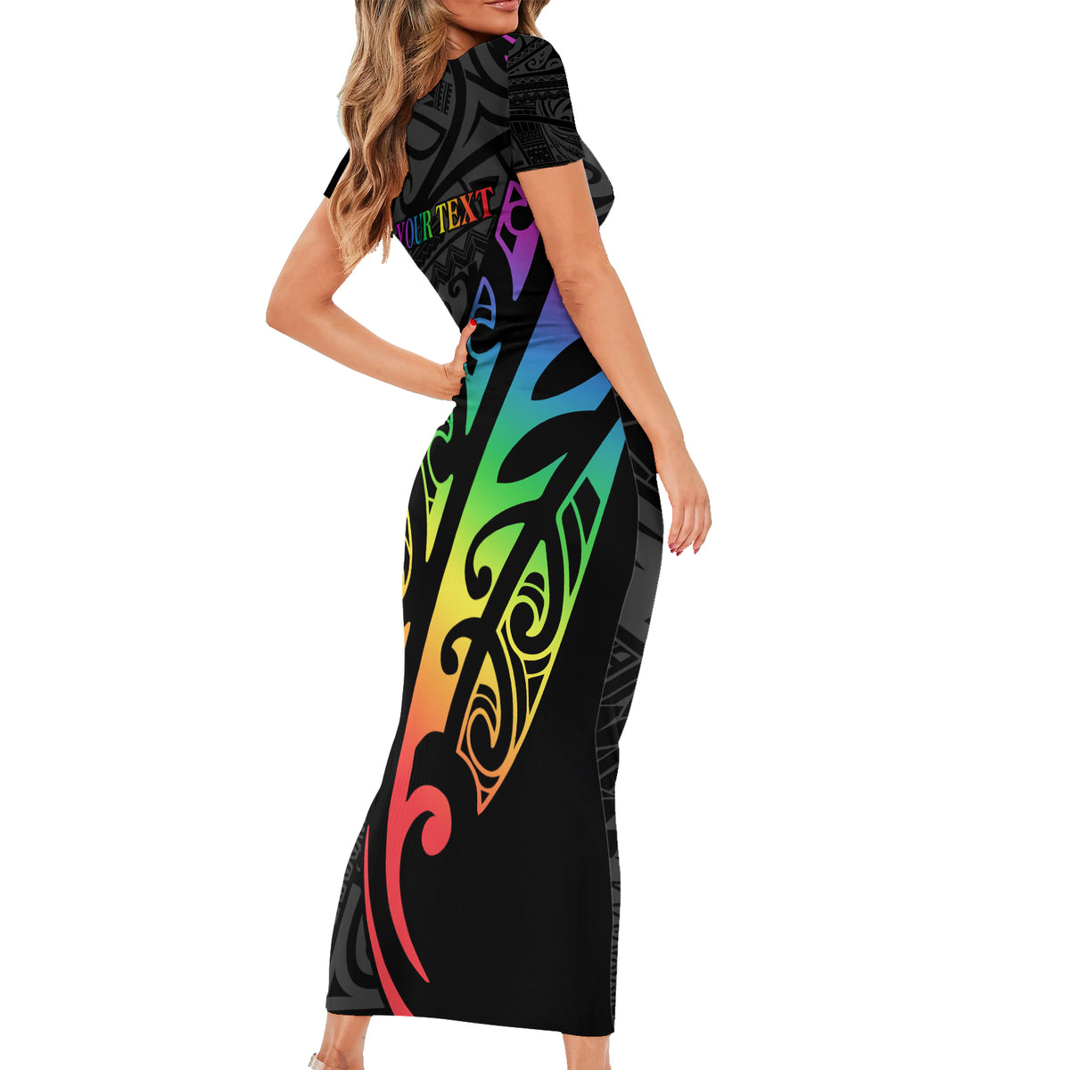 Personalised New Zealand Wellington Pride Short Sleeve Bodycon Dress Maori Fern with Pride Flag 2024 LT9 - Polynesian Pride