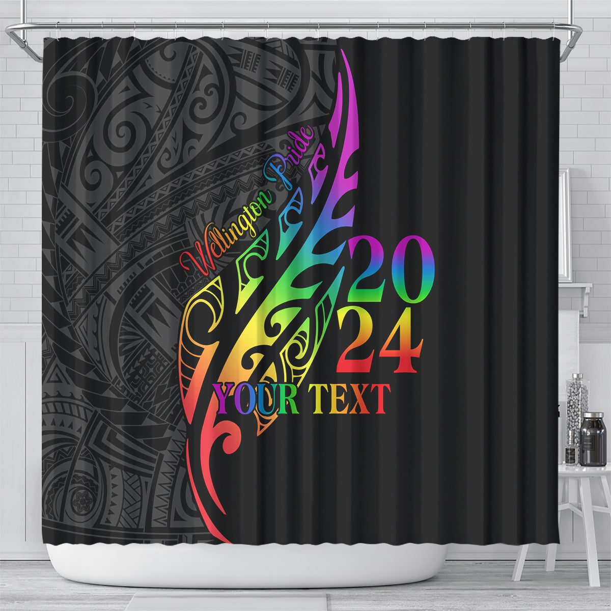 Personalised New Zealand Wellington Pride Shower Curtain Maori Fern with Pride Flag 2024