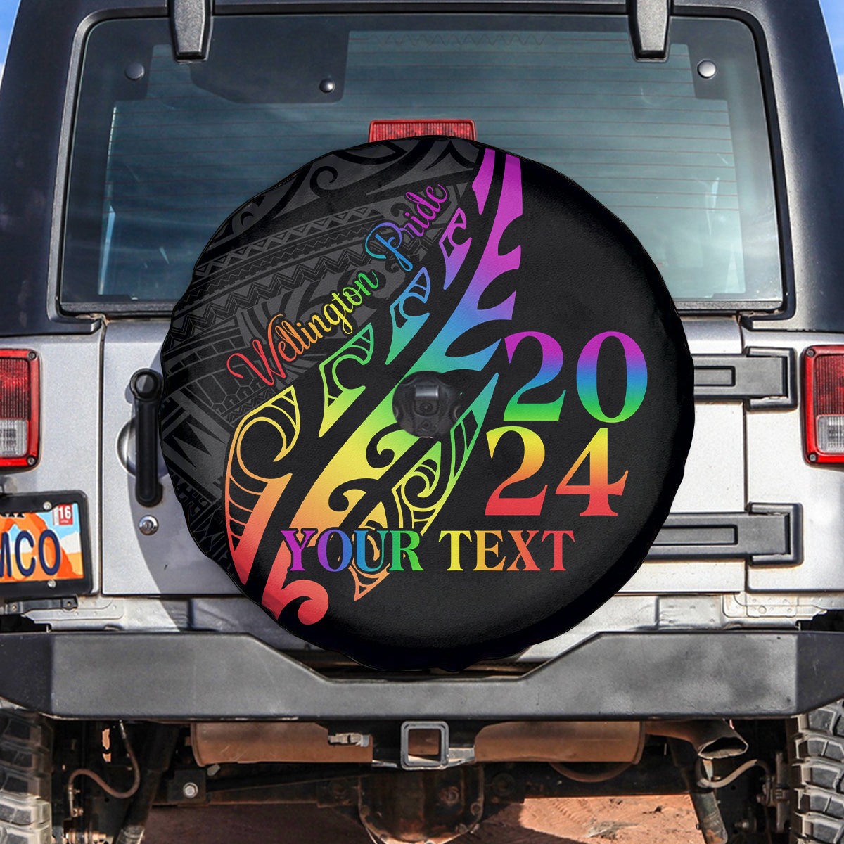 Personalised New Zealand Wellington Pride Spare Tire Cover Maori Fern with Pride Flag 2024