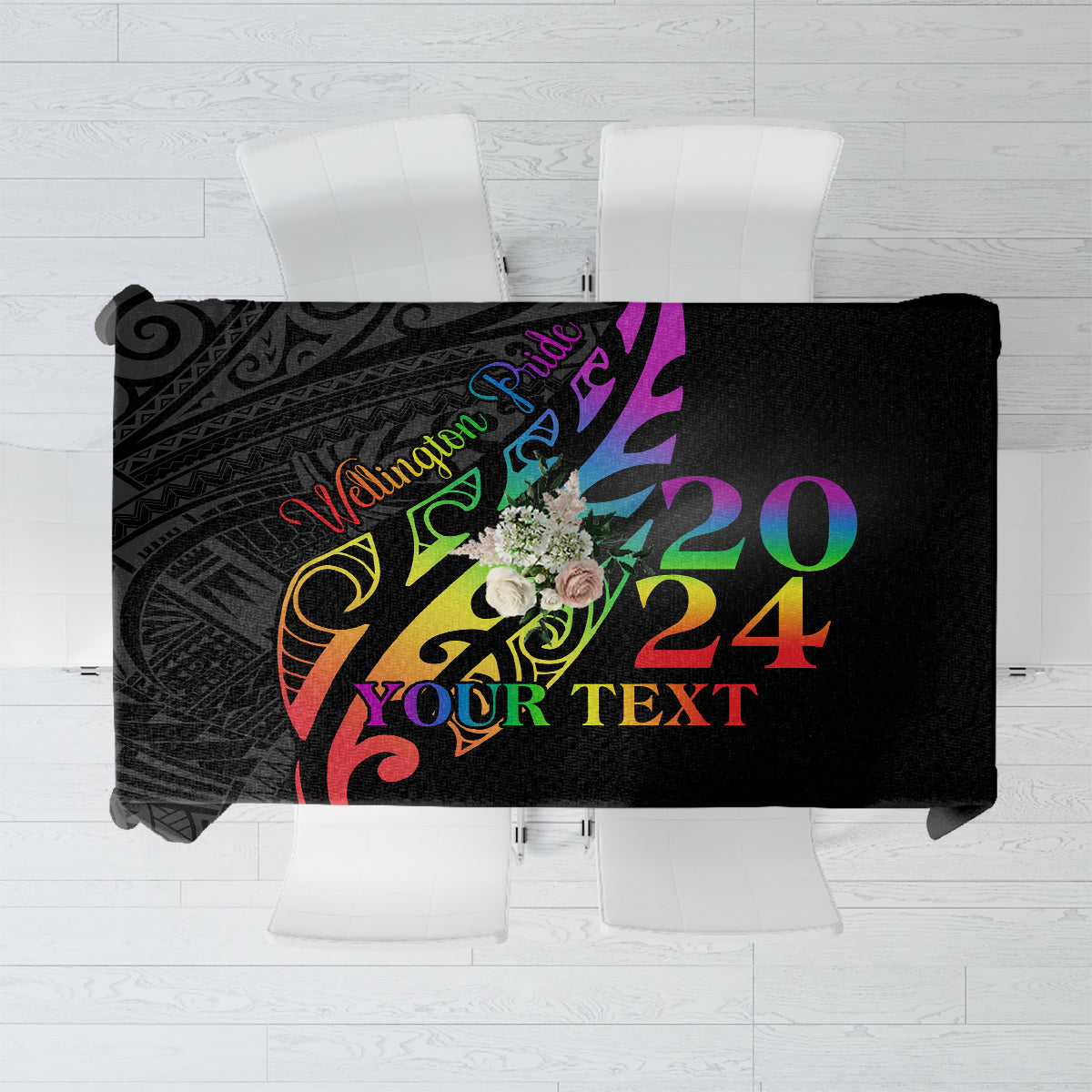 Personalised New Zealand Wellington Pride Tablecloth Maori Fern with Pride Flag 2024 LT9 Black - Polynesian Pride