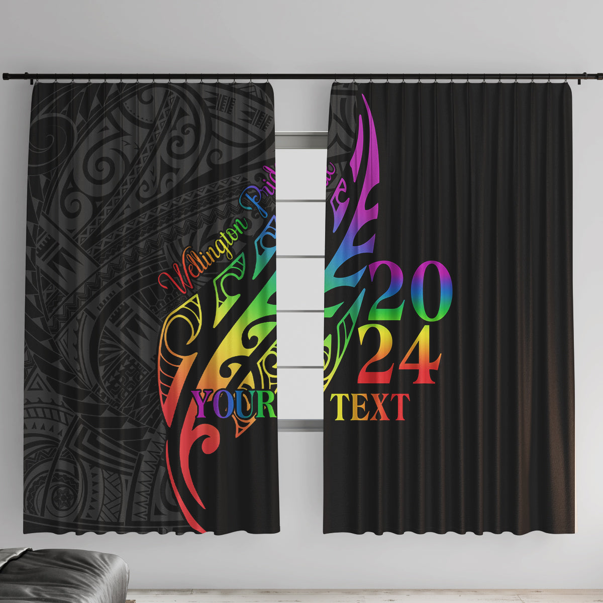 Personalised New Zealand Wellington Pride Window Curtain Maori Fern with Pride Flag 2024