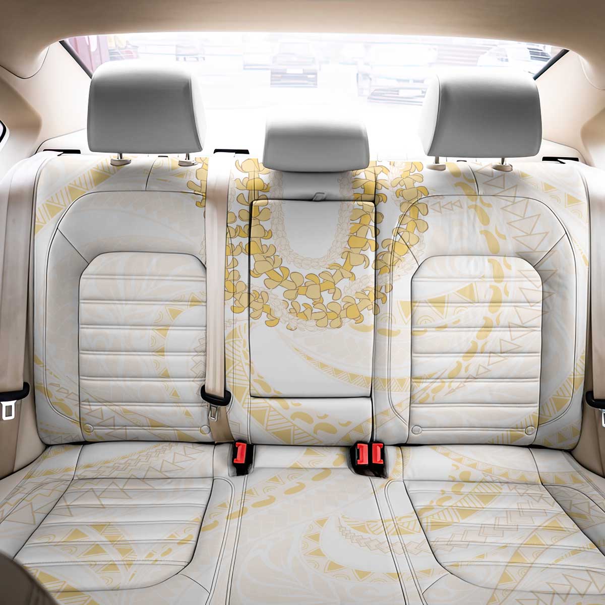 Aloha Lei Onaona Back Car Seat Cover Beige Hawaiian Tribal Pattern
