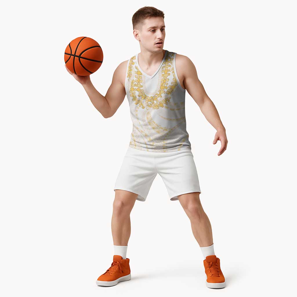 Aloha Lei Onaona Basketball Jersey Beige Hawaiian Tribal Pattern LT9 - Polynesian Pride
