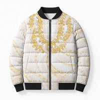 Aloha Lei Onaona Bomber Puffer Jacket Beige Hawaiian Tribal Pattern LT9 Unisex Beige - Polynesian Pride