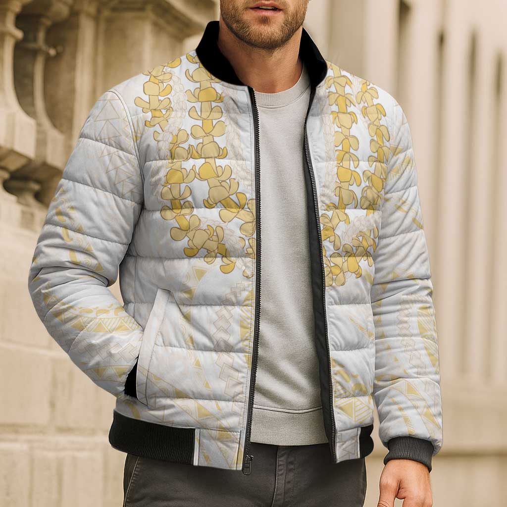 Aloha Lei Onaona Bomber Puffer Jacket Beige Hawaiian Tribal Pattern LT9 - Polynesian Pride