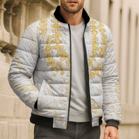 Aloha Lei Onaona Bomber Puffer Jacket Beige Hawaiian Tribal Pattern LT9 - Polynesian Pride