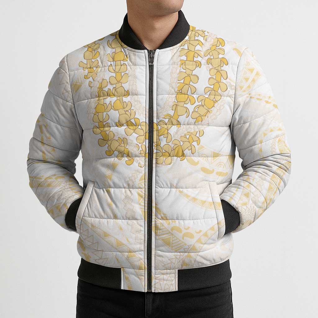 Aloha Lei Onaona Bomber Puffer Jacket Beige Hawaiian Tribal Pattern LT9 - Polynesian Pride