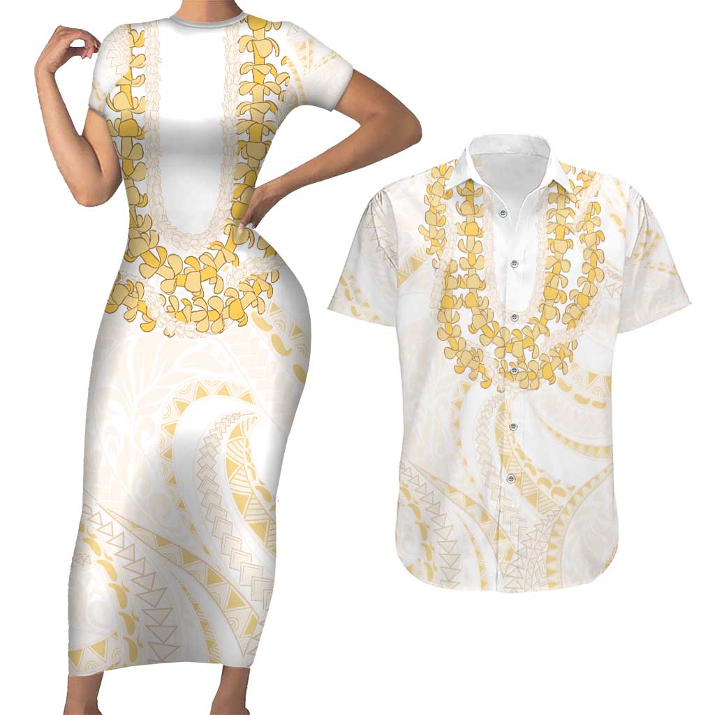 Aloha Lei Onaona Couples Matching Short Sleeve Bodycon Dress and Hawaiian Shirt Beige Hawaiian Tribal Pattern LT9 Beige - Polynesian Pride