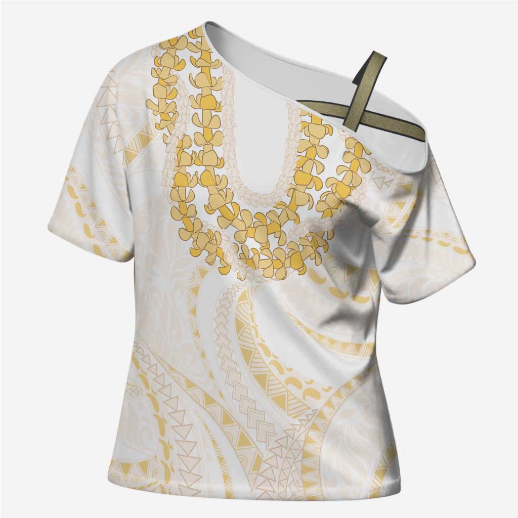 Aloha Lei Onaona Cross Shoulder Shirt Beige Hawaiian Tribal Pattern LT9 Female Beige - Polynesian Pride