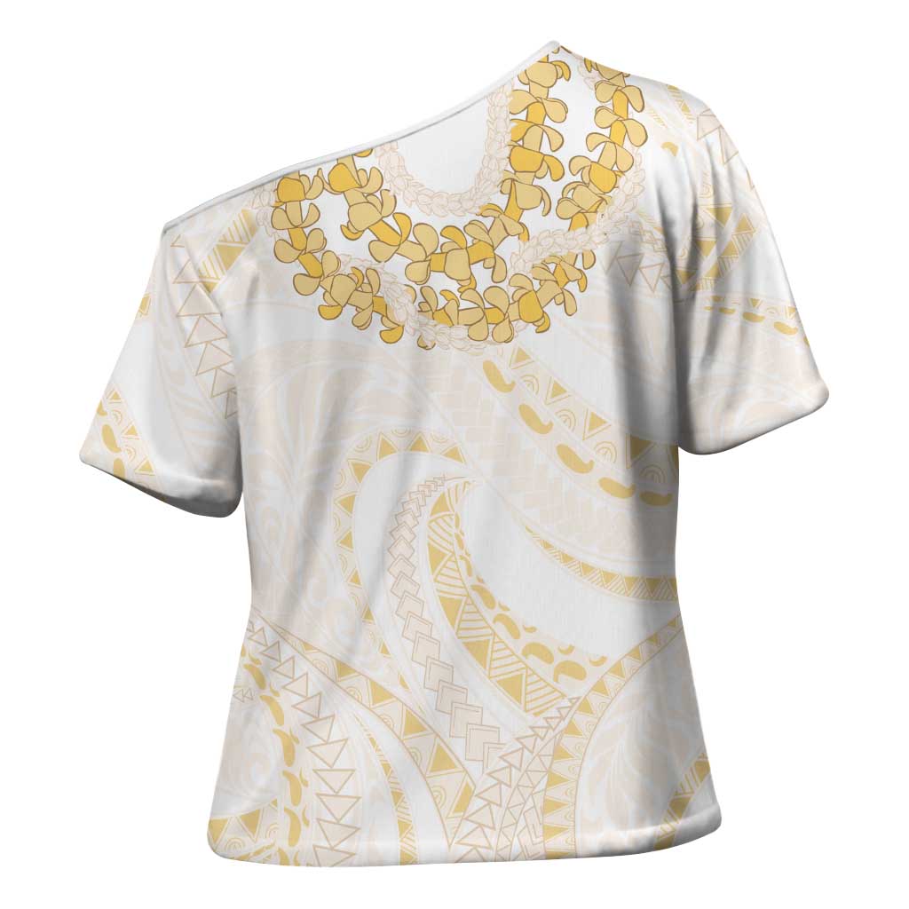 Aloha Lei Onaona Cross Shoulder Shirt Beige Hawaiian Tribal Pattern LT9 - Polynesian Pride