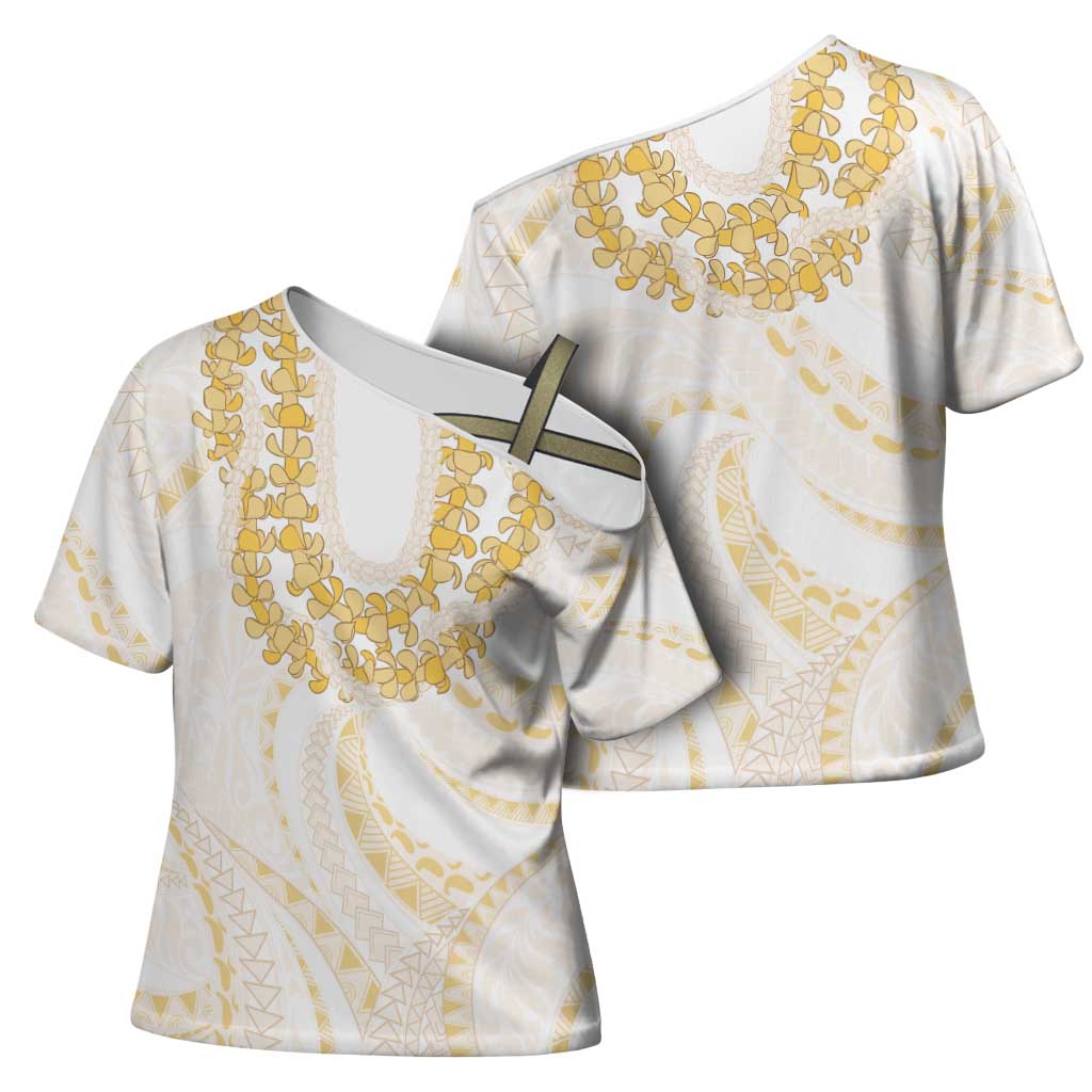 Aloha Lei Onaona Cross Shoulder Shirt Beige Hawaiian Tribal Pattern LT9 - Polynesian Pride