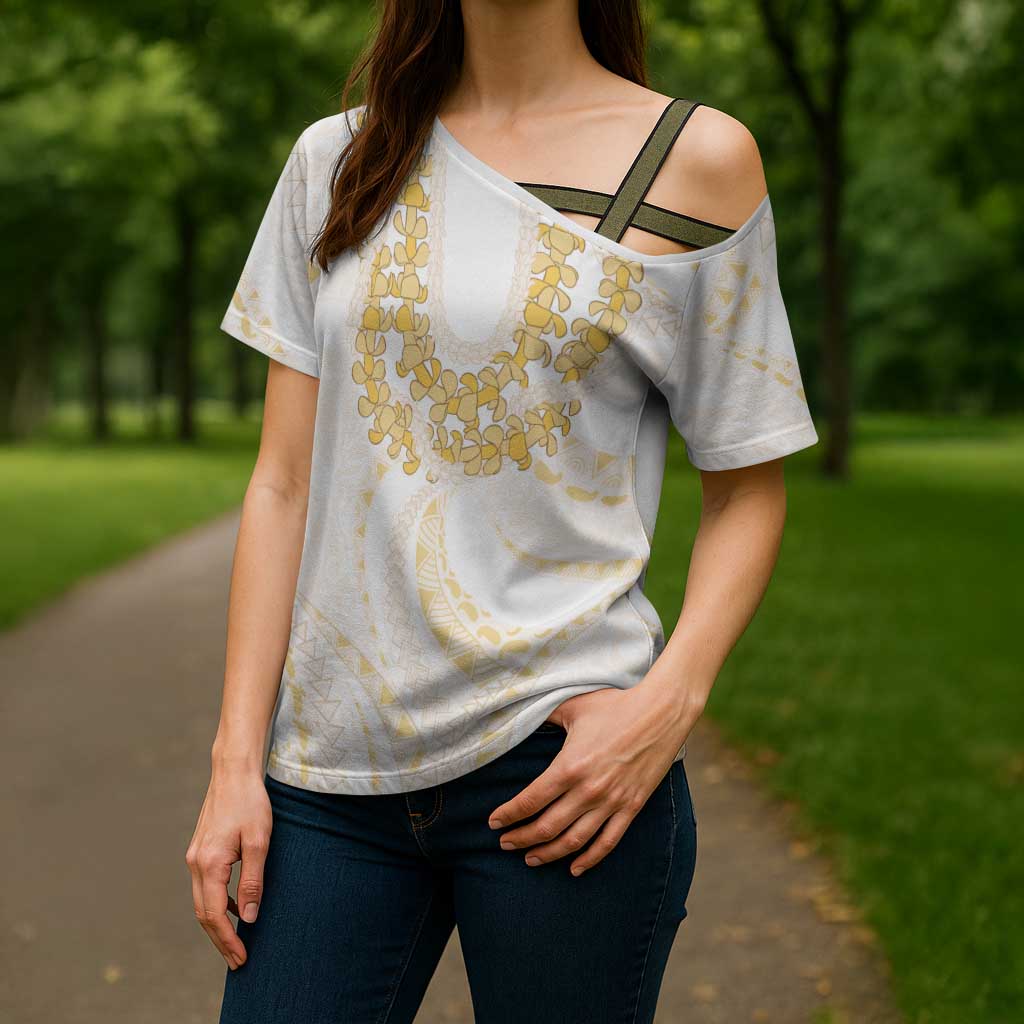 Aloha Lei Onaona Cross Shoulder Shirt Beige Hawaiian Tribal Pattern LT9 - Polynesian Pride