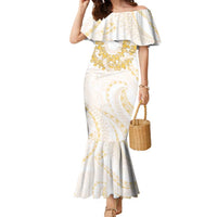 Aloha Lei Onaona Family Matching Mermaid Dress and Hawaiian Shirt Beige Hawaiian Tribal Pattern
