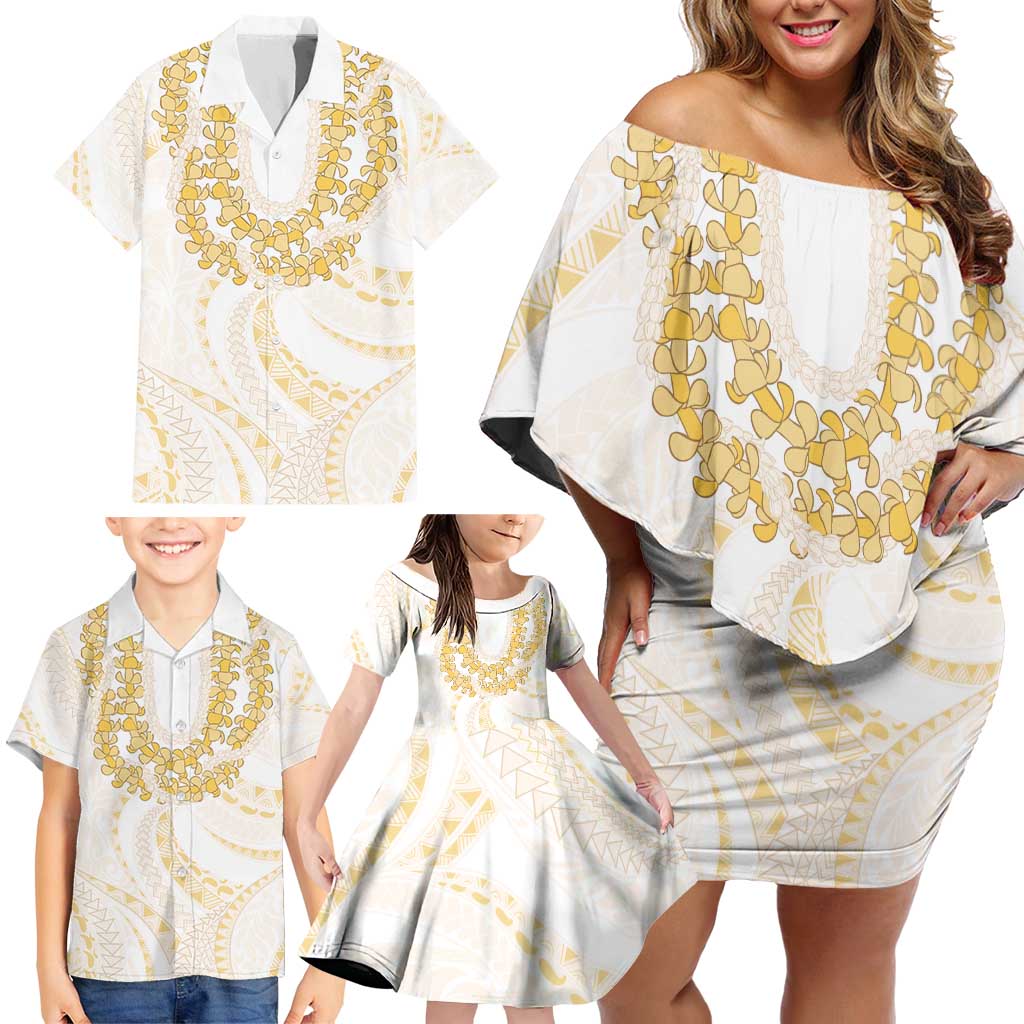 Aloha Lei Onaona Family Matching Off Shoulder Short Dress and Hawaiian Shirt Beige Hawaiian Tribal Pattern LT9 - Polynesian Pride
