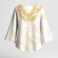 Aloha Lei Onaona Kimono Sleeve Blouse Beige Hawaiian Tribal Pattern LT9 - Polynesian Pride