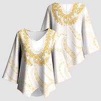 Aloha Lei Onaona Kimono Sleeve Blouse Beige Hawaiian Tribal Pattern LT9 - Polynesian Pride