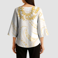 Aloha Lei Onaona Kimono Sleeve Blouse Beige Hawaiian Tribal Pattern LT9 - Polynesian Pride