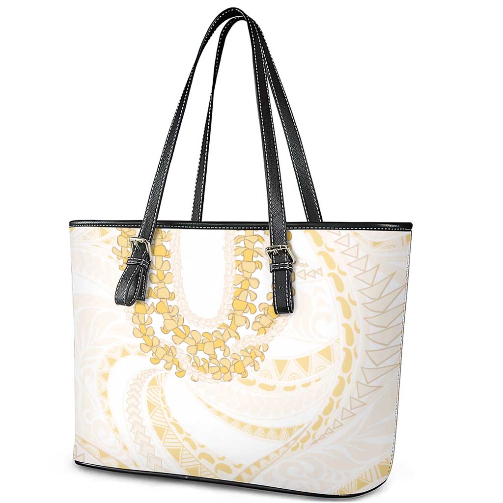 Aloha Lei Onaona Leather Tote Bag Beige Hawaiian Tribal Pattern