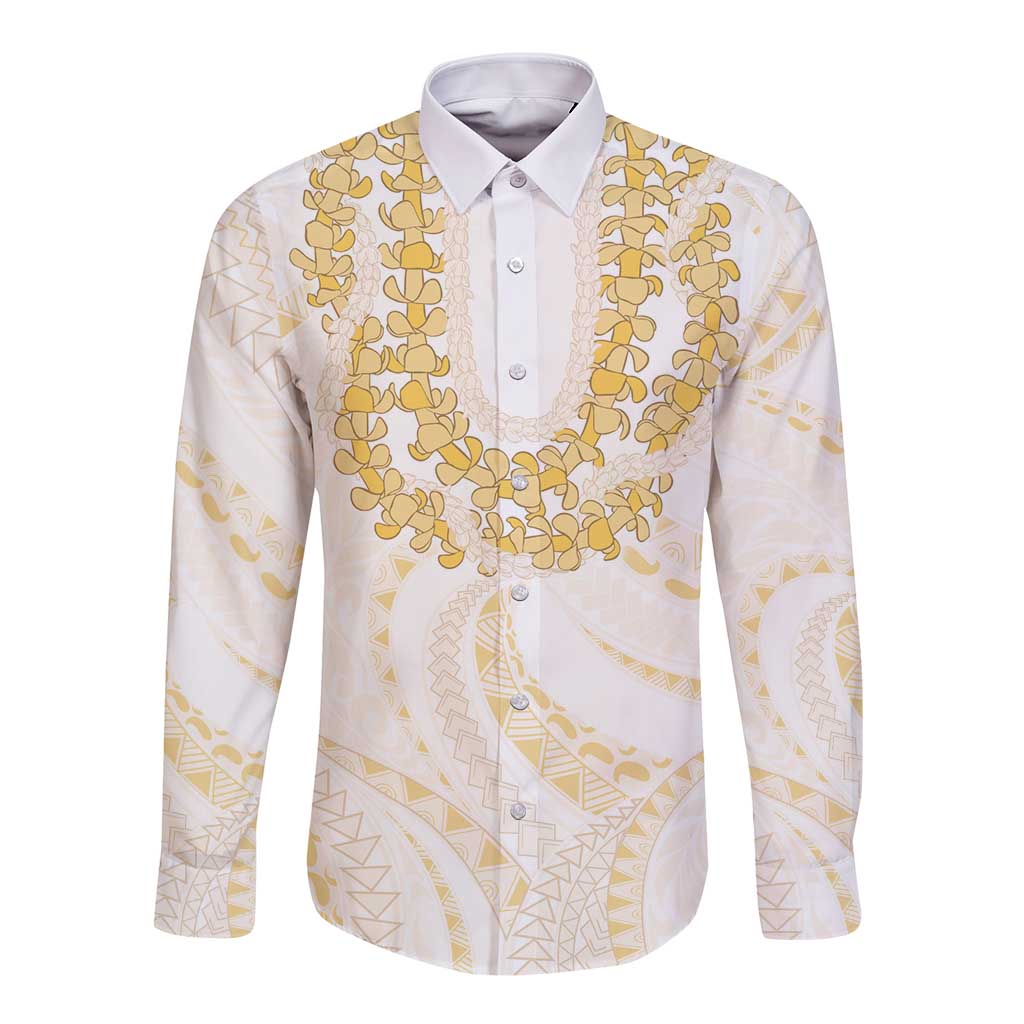 Aloha Lei Onaona Long Sleeve Button Shirt Beige Hawaiian Tribal Pattern LT9 Unisex Beige - Polynesian Pride