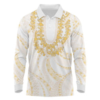 Aloha Lei Onaona Long Sleeve Polo Shirt Beige Hawaiian Tribal Pattern