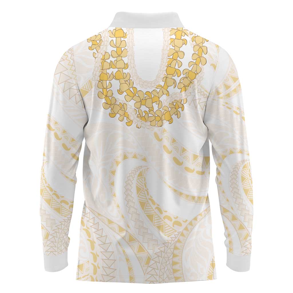 Aloha Lei Onaona Long Sleeve Polo Shirt Beige Hawaiian Tribal Pattern