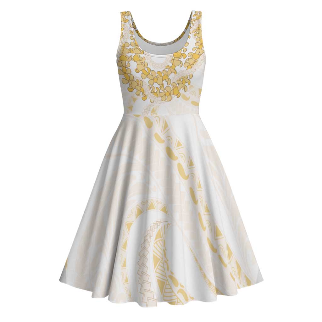 Aloha Lei Onaona Midi Dress Beige Hawaiian Tribal Pattern - Polynesian Pride