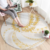 Aloha Lei Onaona Round Carpet Beige Hawaiian Tribal Pattern