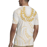 Aloha Lei Onaona Rugby Jersey Beige Hawaiian Tribal Pattern