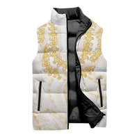 Aloha Lei Onaona Sleeveless Puffer Jacket Beige Hawaiian Tribal Pattern LT9 - Polynesian Pride