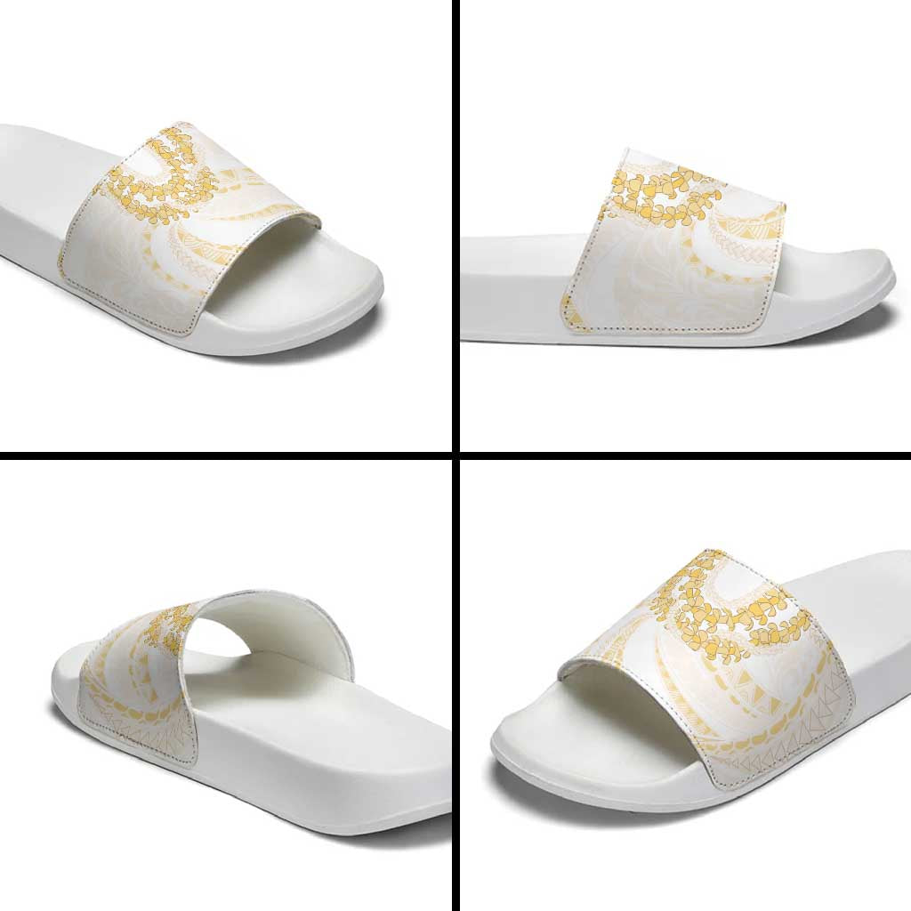 Aloha Lei Onaona Slide Sandals Beige Hawaiian Tribal Pattern - Polynesian Pride