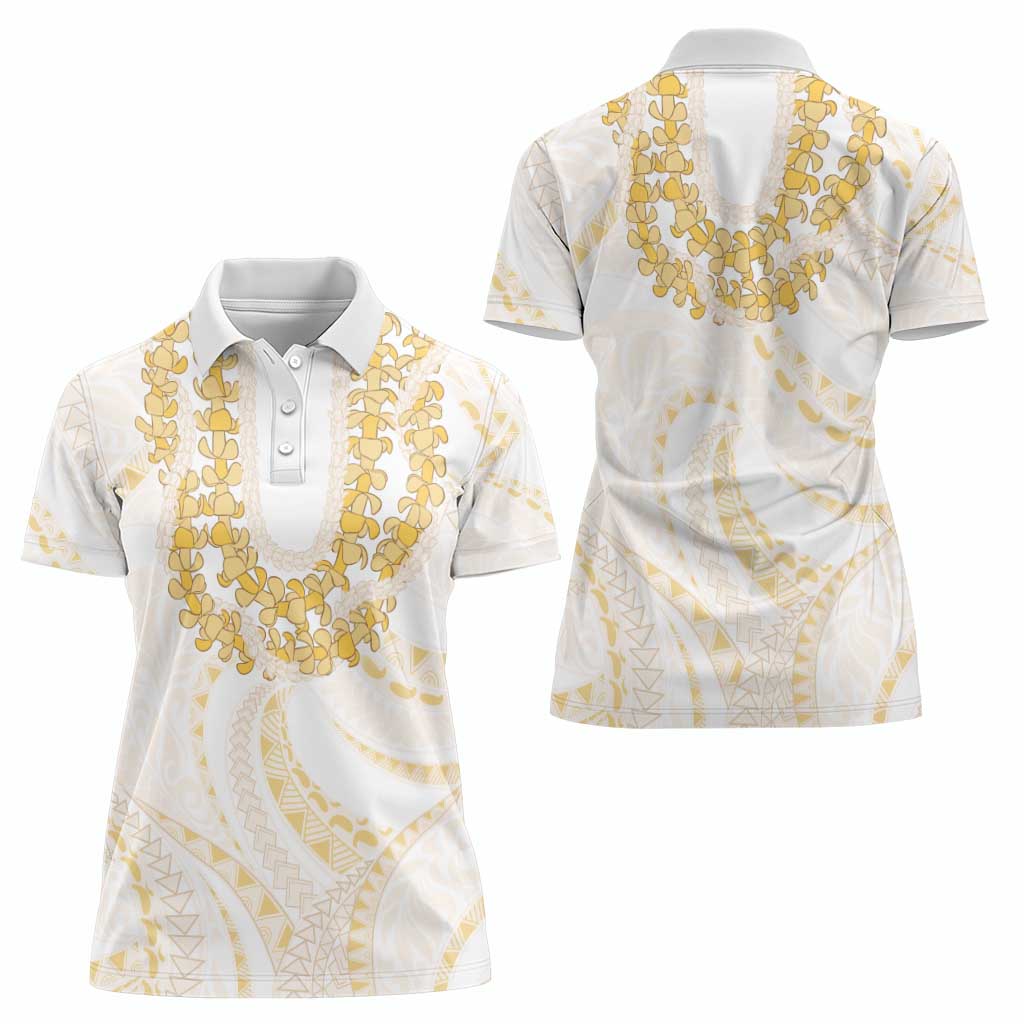 Aloha Lei Onaona Women Polo Shirt Beige Hawaiian Tribal Pattern