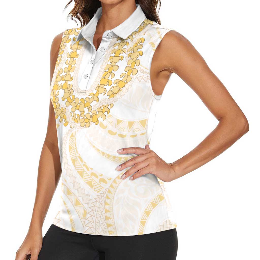 Aloha Lei Onaona Women Sleeveless Polo Shirt Beige Hawaiian Tribal Pattern