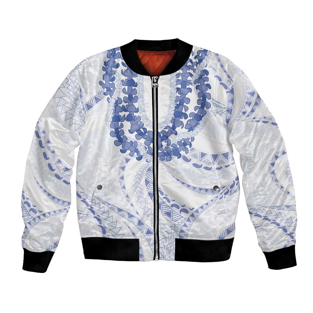 Aloha Lei Onaona Bomber Jacket Navy Blue Hawaiian Tribal Pattern