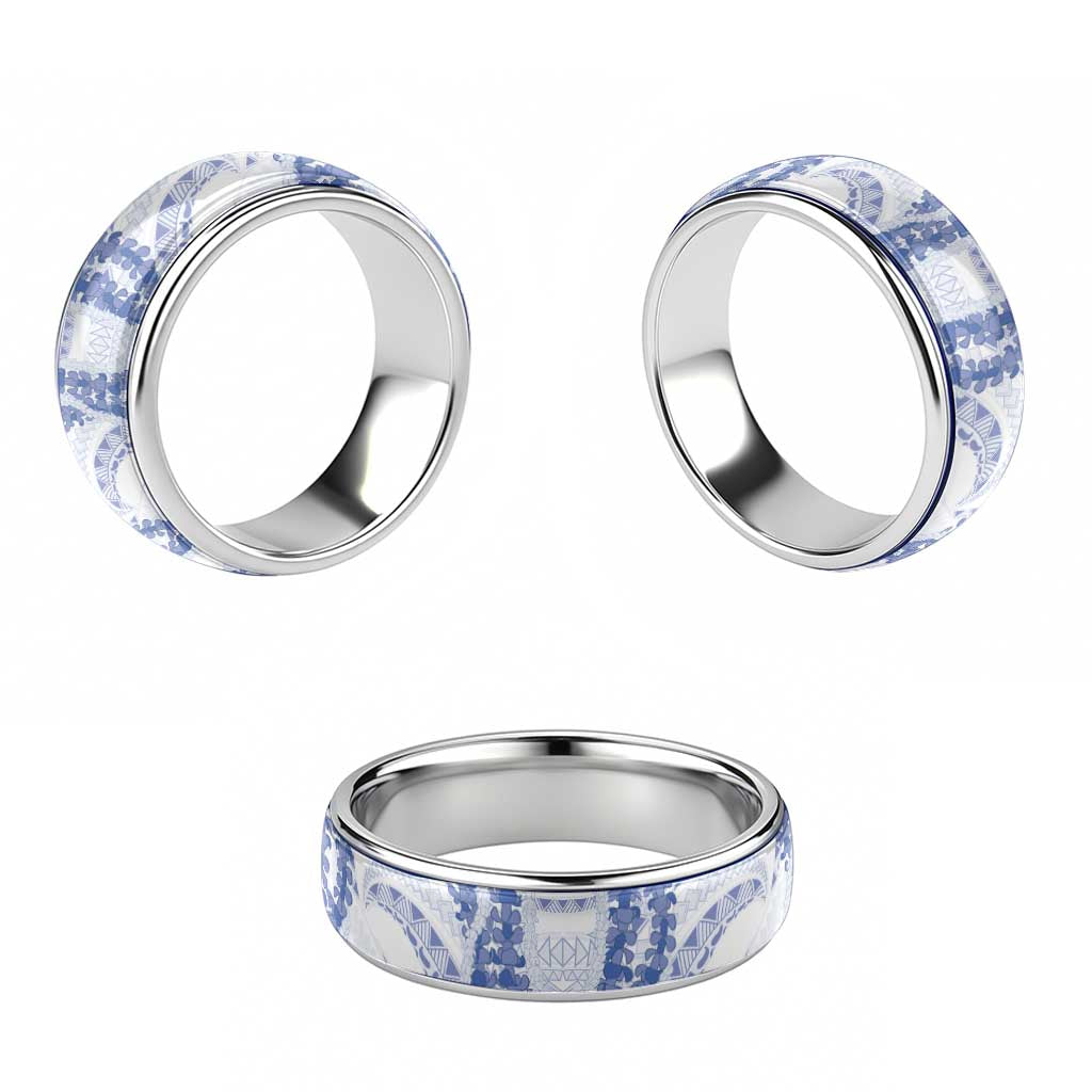 Aloha Lei Onaona Classic Ring Navy Blue Hawaiian Tribal Pattern - Polynesian Pride