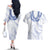 Aloha Lei Onaona Couples Matching Off The Shoulder Long Sleeve Dress and Hawaiian Shirt Navy Blue Hawaiian Tribal Pattern