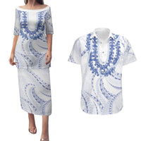 Aloha Lei Onaona Couples Matching Puletasi and Hawaiian Shirt Navy Blue Hawaiian Tribal Pattern LT9 Blue - Polynesian Pride