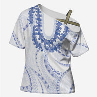 Aloha Lei Onaona Cross Shoulder Shirt Navy Blue Hawaiian Tribal Pattern LT9 Female Blue - Polynesian Pride
