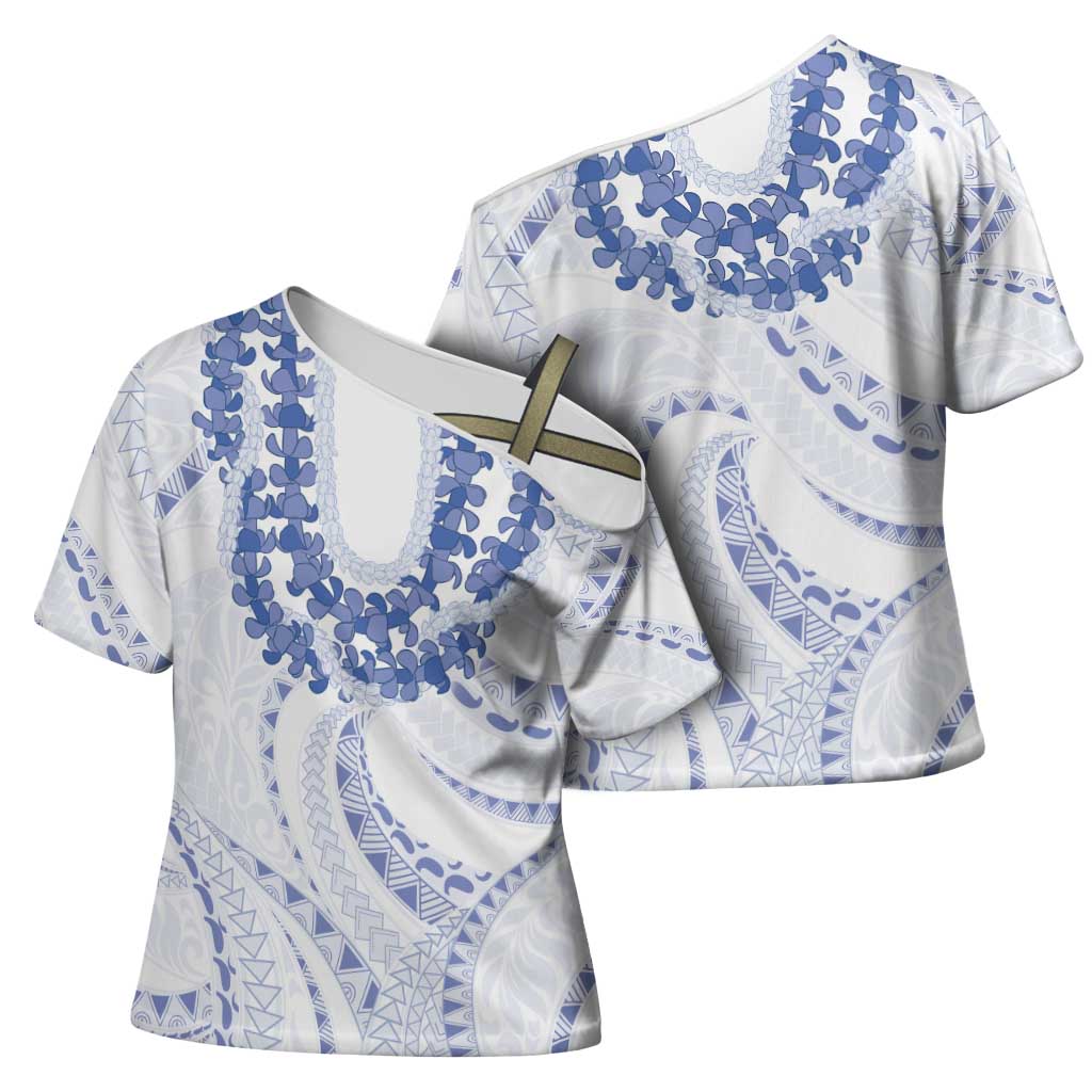 Aloha Lei Onaona Cross Shoulder Shirt Navy Blue Hawaiian Tribal Pattern LT9 - Polynesian Pride