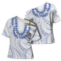 Aloha Lei Onaona Cross Shoulder Shirt Navy Blue Hawaiian Tribal Pattern LT9 - Polynesian Pride