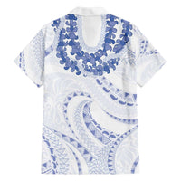 Aloha Lei Onaona Family Matching Off The Shoulder Long Sleeve Dress and Hawaiian Shirt Navy Blue Hawaiian Tribal Pattern