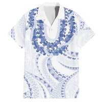 Aloha Lei Onaona Family Matching Off Shoulder Maxi Dress and Hawaiian Shirt Navy Blue Hawaiian Tribal Pattern