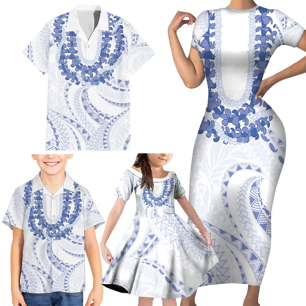 Aloha Lei Onaona Family Matching Short Sleeve Bodycon Dress and Hawaiian Shirt Navy Blue Hawaiian Tribal Pattern LT9 - Polynesian Pride