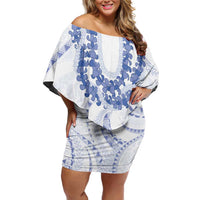 Aloha Lei Onaona Off Shoulder Short Dress Navy Blue Hawaiian Tribal Pattern