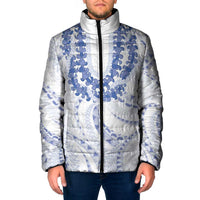 Aloha Lei Onaona Padded Jacket Navy Blue Hawaiian Tribal Pattern LT9 Men Blue - Polynesian Pride