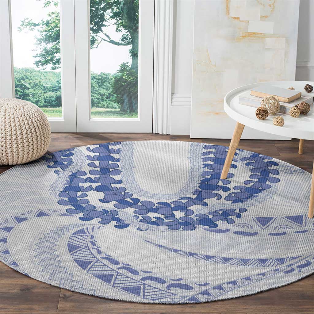 Aloha Lei Onaona Round Carpet Navy Blue Hawaiian Tribal Pattern