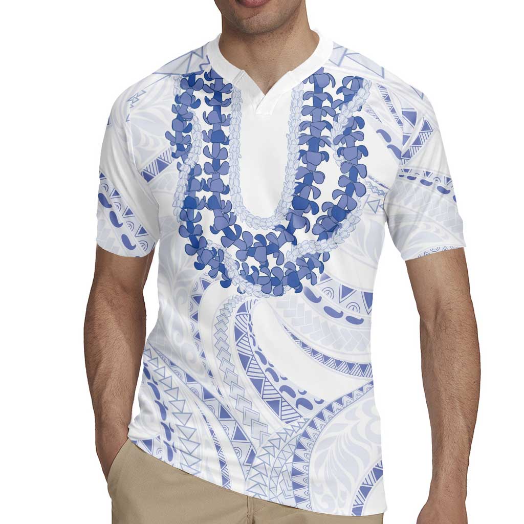 Aloha Lei Onaona Rugby Jersey Navy Blue Hawaiian Tribal Pattern