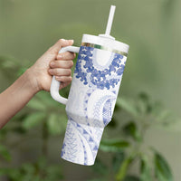 Aloha Lei Onaona Tumbler With Handle Navy Blue Hawaiian Tribal Pattern